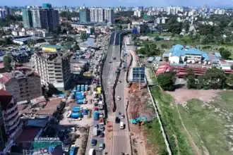 Aerial view of Ngong Road which is under construction